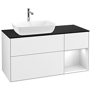Villeroy und Boch Finion Waschtischunterschrank G812MTGF 120cm, Abdeckplatte black matt, Emotion, Regale White matt lacquer, Glossy white lacquer