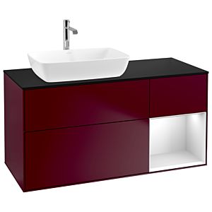 Villeroy und Boch Finion Waschtischunterschrank G812MTHB 120cm, Abdeckplatte black matt, Emotion, Regale White matt lacquer, Peony Matt