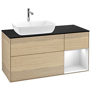 Villeroy et Boch Finion Villeroy et Boch G812MTPC 120cm, plaque de recouvrement noir mat, Emotion, étagères laqué blanc mat, Oak Veneer