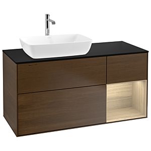 Villeroy und Boch Finion Waschtischunterschrank G812PCGN 120cm, Abdeckplatte black matt, Emotion, Regale Oak Veneer, Walnut veneer
