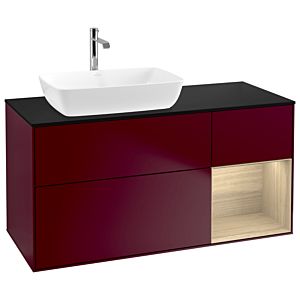 Villeroy und Boch Finion Waschtischunterschrank G812PCHB 120cm, Abdeckplatte black matt, Emotion, Regale Oak Veneer, Peony Matt