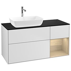 Villeroy et Boch Finion Villeroy et Boch G812PCMT 120cm, plaque de recouvrement noir mat, Emotion, étagères Oak Veneer , laqué blanc mat