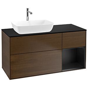 Villeroy und Boch Finion Waschtischunterschrank G812PDGN 120cm, Abdeckplatte black matt, Emotion, Regale Black matt lacquer, Walnut veneer