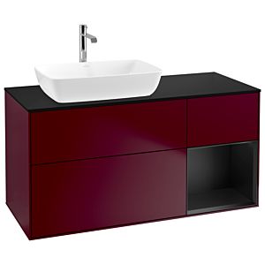 Villeroy und Boch Finion Waschtischunterschrank G812PDHB 120cm, Abdeckplatte black matt, Emotion, Regale Black matt lacquer, Peony Matt