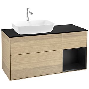 Villeroy et Boch Finion Villeroy et Boch G812PDPC 120cm, plaque de recouvrement noir mat, Emotion, étagères laqué noir mat, Oak Veneer