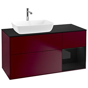 Villeroy und Boch Finion Waschtischunterschrank G812PHHB 120cm, Abdeckplatte black matt, Emotion, Regale Glossy black lacquer, Peony Matt