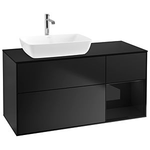 Villeroy und Boch Finion Waschtischunterschrank G812PHPD 120cm, Abdeckplatte black matt, Emotion, Regale Glossy black lacquer, Black matt lacquer