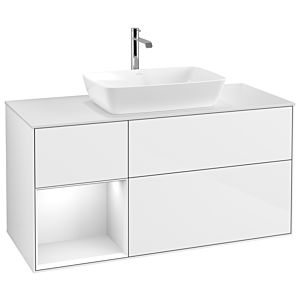 Villeroy et Boch Finion Villeroy et Boch G821GFGF 120cm, plaque de recouvrement blanc mat, Emotion, étagères Laque blanche brillante, Laque blanche brillante