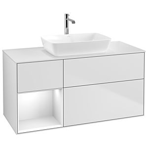 Villeroy und Boch Finion Waschtischunterschrank G821GFMT 120cm, Abdeckplatte white matt, Emotion, Regale Glossy white lacquer, White matt lacquer