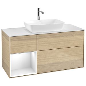 Villeroy et Boch Finion Villeroy et Boch G821GFPC 120cm, plaque de finition blanc mat, Emotion, étagères Laque blanc brillant, Oak Veneer