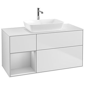 Villeroy und Boch Finion Waschtischunterschrank G821GJMT 120cm, Abdeckplatte white matt, Emotion, Regale Light grey matt lacquer, White matt lacquer