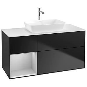 Villeroy und Boch Finion Waschtischunterschrank G821GJPD 120cm, Abdeckplatte white matt, Emotion, Regale Light grey matt lacquer, Black matt lacquer