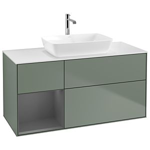 Villeroy und Boch Finion Waschtischunterschrank G821GKGM 120cm, Abdeckplatte white matt, Emotion, Regale Anthracite matt lacquer, Olive Matt Lacquer