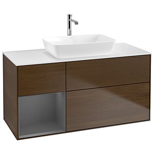 Villeroy et Boch Finion Villeroy et Boch G821GKGN 120cm, plateau blanc mat, Emotion, étagères laqué anthracite mat, placage noyer