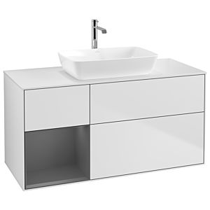 Villeroy et Boch Finion Villeroy et Boch G821GKMT 120cm, plaque de recouvrement blanc mat, Emotion, étagères laqué anthracite mat, laqué blanc mat