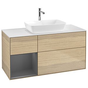 Villeroy et Boch Finion Villeroy et Boch G821GKPC 120cm, plaque de recouvrement blanc mat, Emotion, étagères laqué anthracite mat, Oak Veneer