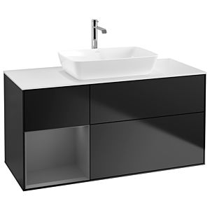Villeroy et Boch Finion Villeroy et Boch G821GKPD 120cm, plateau blanc mat, Emotion, étagères laqué anthracite mat, laqué noir mat