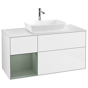 Villeroy and Boch Finion Villeroy and Boch Finion G821GMGF 120cm, cover plate white matt, Emotion, shelves olive matt lacquer, glossy white lacquer