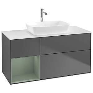 Villeroy und Boch Finion Waschtischunterschrank G821GMGK 120cm, Abdeckplatte white matt, Emotion, Regale Olive matt lacquer, Anthracite matt
