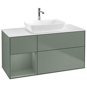 Villeroy und Boch Finion Waschtischunterschrank G821GMGM 120cm, Abdeckplatte white matt, Emotion, Regale Olive matt lacquer, Olive Matt Lacquer