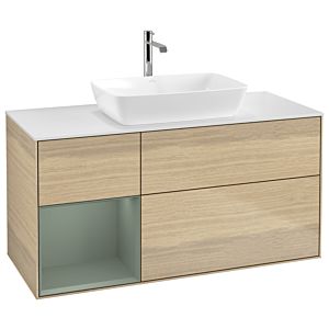 Villeroy et Boch Finion Villeroy et Boch G821GMPC 120cm, plaque de recouvrement blanc mat, Emotion, étagères laqué olive mat, Oak Veneer