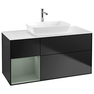 Villeroy und Boch Finion Waschtischunterschrank G821GMPD 120cm, Abdeckplatte white matt, Emotion, Regale Olive matt lacquer, Black matt lacquer