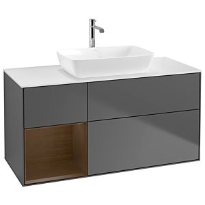 Villeroy und Boch Finion Waschtischunterschrank G821GNGK 120cm, Abdeckplatte white matt, Emotion, Regale Walnut Veneer, Anthracite matt