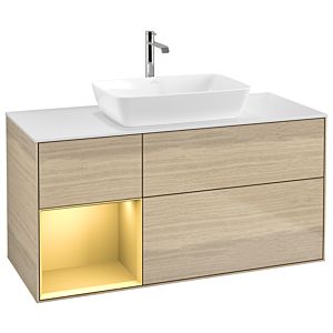 Villeroy et Boch Finion Villeroy et Boch G821HFPC 120cm, plaque de finition blanc mat, Emotion, étagères laqué or mat, Oak Veneer