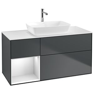 Villeroy und Boch Finion Waschtischunterschrank G821MTHG 120cm, Abdeckplatte white matt, Emotion, Regale White matt lacquer, Midnight Blue Matt Lacquer