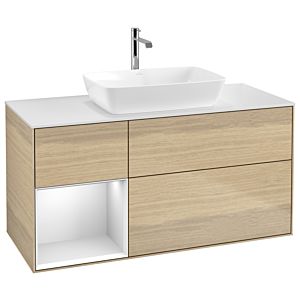 Villeroy et Boch Finion Villeroy et Boch G821MTPC 120cm, plaque de recouvrement blanc mat, Emotion, étagères laqué blanc mat, Oak Veneer