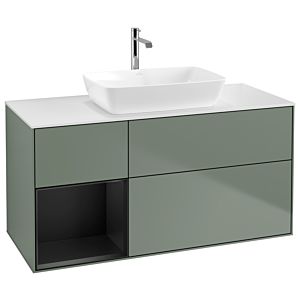 Villeroy et Boch Finion Villeroy et Boch G821PDGM 120cm, plaque de recouvrement blanc mat, Emotion, étagères laqué noir mat, Olive Matt Lacquer