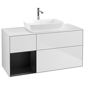 Villeroy et Boch Finion Villeroy et Boch G821PDMT 120cm, plaque de recouvrement blanc mat, Emotion, étagères laqué noir mat, laqué blanc mat