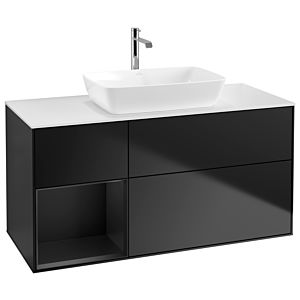 Villeroy et Boch Finion Villeroy et Boch G821PDPD 120cm, plaque de recouvrement blanc mat, Emotion, étagères laqué noir mat, laqué noir mat