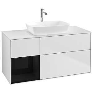 Villeroy und Boch Finion Waschtischunterschrank G821PHMT 120cm, Abdeckplatte white matt, Emotion, Regale Glossy black lacquer, White matt lacquer