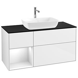 Villeroy and Boch Finion Villeroy and Boch Finion G822GFGF 120cm, cover plate black matt, Emotion, shelves Glossy white lacquer, Glossy white lacquer