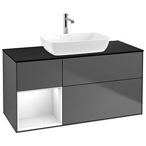 Villeroy and Boch Finion Villeroy and Boch Finion G822GFGK 120cm, cover plate black matt, Emotion, shelves Glossy white lacquer, anthracite matt
