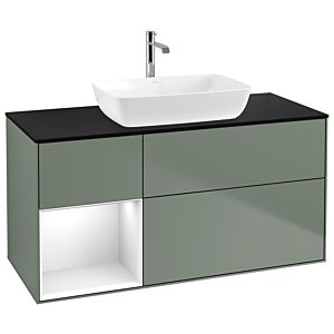 Villeroy and Boch Finion Villeroy and Boch Finion G822GFGM 120cm, cover plate black matt, Emotion, shelves Glossy white lacquer, Olive Matt Lacquer