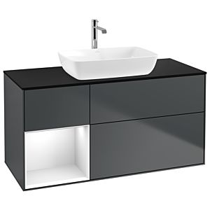 Villeroy und Boch Finion Waschtischunterschrank G822GFHG 120cm, Abdeckplatte black matt, Emotion, Regale Glossy white lacquer, Midnight Blue Matt Lacquer
