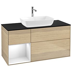 Villeroy et Boch Finion Villeroy et Boch G822GFPC 120cm, plaque de recouvrement noir mat, Emotion, étagères Laque blanche brillante, Oak Veneer