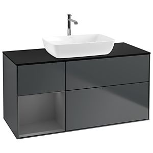 Villeroy und Boch Finion Waschtischunterschrank G822GKHG 120cm, Abdeckplatte black matt, Emotion, Regale Anthracite matt lacquer, Midnight Blue Matt Lacquer