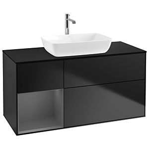 Villeroy et Boch Finion Villeroy et Boch G822GKPD 120cm, plaque de recouvrement noire mate, Emotion, étagères laqué anthracite mat, laqué noir mat