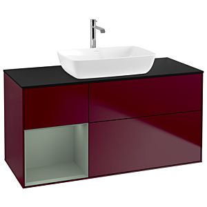 Villeroy und Boch Finion Waschtischunterschrank G822GMHB 120cm, Abdeckplatte black matt, Emotion, Regale Olive matt lacquer, Peony Matt
