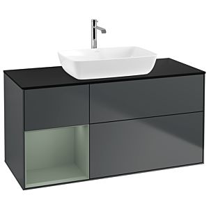 Villeroy und Boch Finion Waschtischunterschrank G822GMHG 120cm, Abdeckplatte black matt, Emotion, Regale Olive matt lacquer, Midnight Blue Matt Lacquer