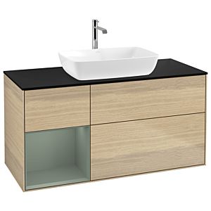 Villeroy und Boch Finion Waschtischunterschrank G822GMPC 120cm, Abdeckplatte black matt, Emotion, Regale Olive matt lacquer, Oak Veneer
