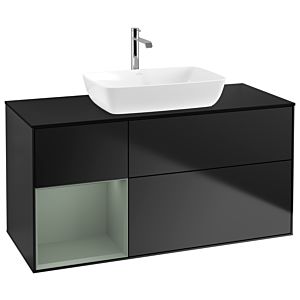 Villeroy und Boch Finion Waschtischunterschrank G822GMPD 120cm, Abdeckplatte black matt, Emotion, Regale Olive matt lacquer, Black matt lacquer