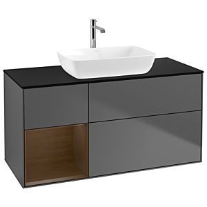 Villeroy und Boch Finion Waschtischunterschrank G822GNGK 120cm, Abdeckplatte black matt, Emotion, Regale Walnut Veneer, Anthracite matt