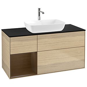 Villeroy und Boch Finion Waschtischunterschrank G822GNPC 120cm, Abdeckplatte black matt, Emotion, Regale Walnut Veneer, Oak Veneer