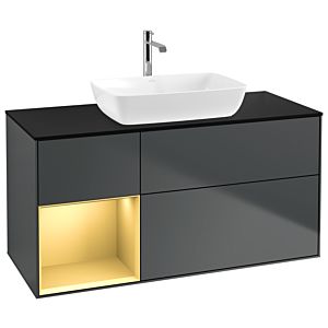 Villeroy und Boch Finion Waschtischunterschrank G822HFHG 120cm, Abdeckplatte black matt, Emotion, Regale Gold matt lacquer, Midnight Blue Matt Lacquer