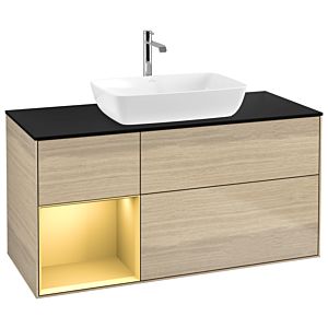 Villeroy et Boch Finion Villeroy et Boch G822HFPC 120cm, plaque de recouvrement noir mat, Emotion, étagères laqué mat or, Oak Veneer