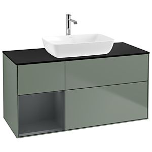 Villeroy et Boch Finion Villeroy et Boch G822HGGM 120cm, plaque de recouvrement noire mate, Emotion, étagères laqué mat Midnight, Olive Matt Lacquer